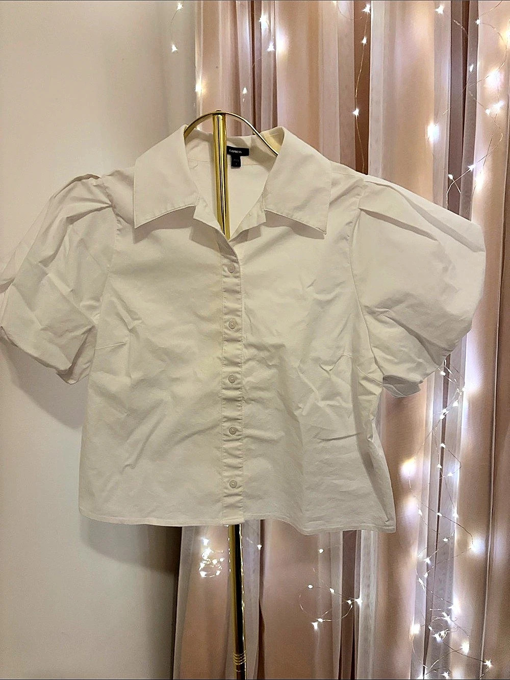Express Stretch Cotton Poplin Puff Sleeve Shirt White
